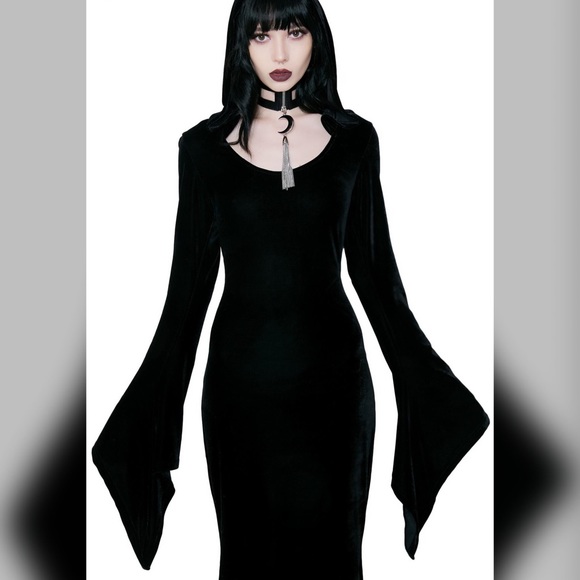 Killstar Dresses & Skirts - Killstar Hemlock Hooded Velvet Maxi Dress